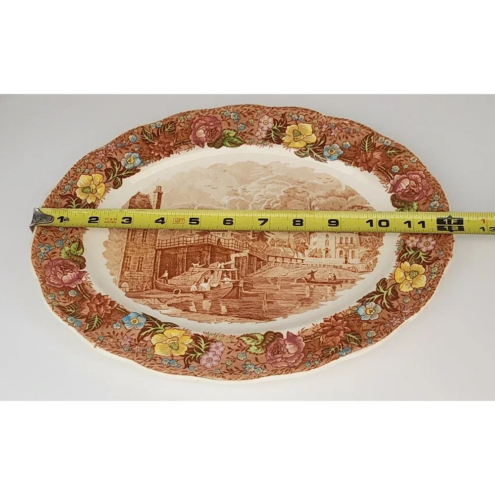 Palissy Oval Platter Thames River Scenes Datchet Bridge Bucks Brown Floral Multi